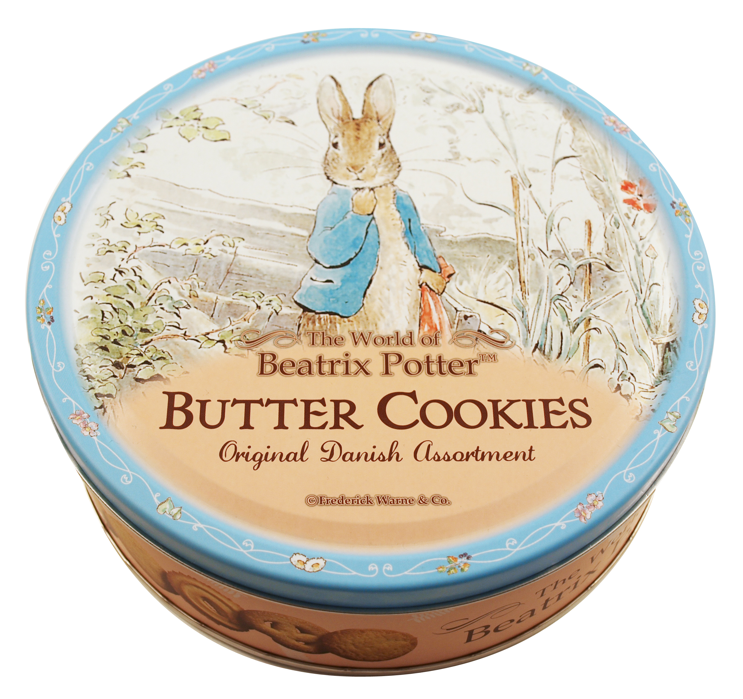 比得兔丹麥牛油曲奇餅(鐵罐裝) (藍色比得兔站在石階上)Peter Rabbit Denmark Butter Cookies26% (Tins  Packing) ( Blue)